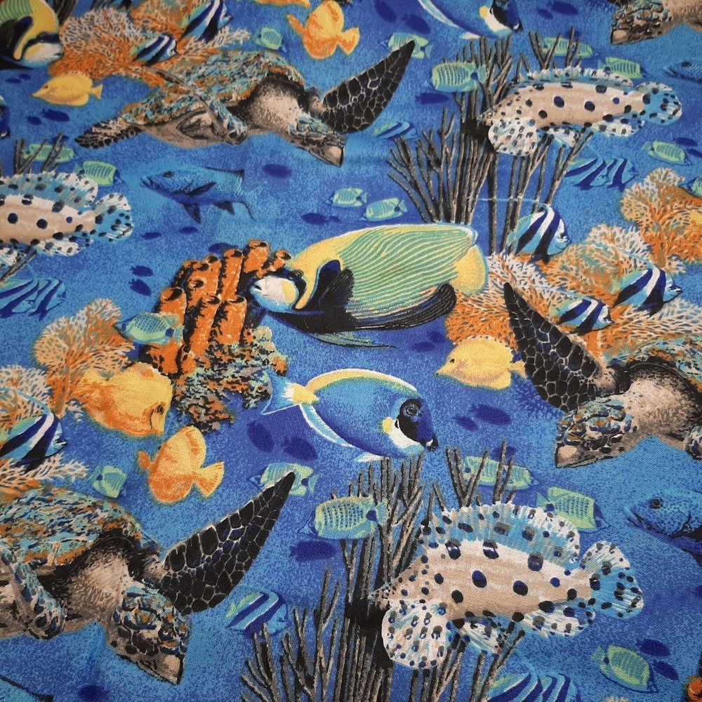 Spring Industries Cotton Fabric Ocean Sea Turtle Coral Reef Fish 2 3/4 Yards